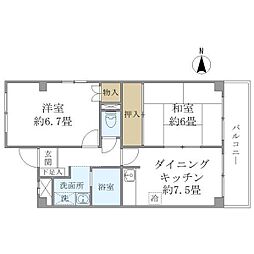 エレガンス初芝 2DKの間取図画像