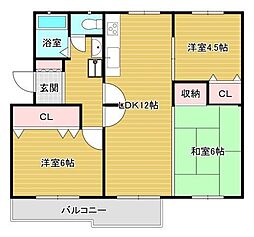 金剛団地第二住宅145号棟 2LDKの間取図画像