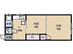 マンション北野田 2Kの間取図画像