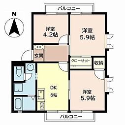 サンベルテ福田A棟 3DKの間取図画像
