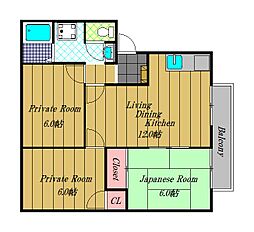 プレステージ大美野A棟 3LDKの間取図画像
