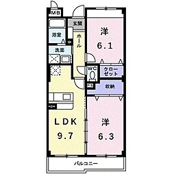 インヴィテ・ボヌール2番館 2LDKの間取図画像
