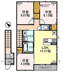 ニュードルフ弐番館 3LDKの間取図画像