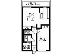 アサヒレジデンス 1LDKの間取図画像