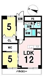 青木橋スカイハイツ 2LDKの間取図画像