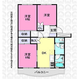 ハイネス入間ガーデニア2号棟 3DKの間取図画像