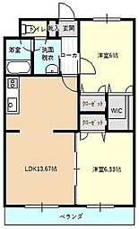 正気屋ハイツB棟 2LDKの間取図画像