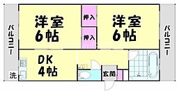 河鶴マンション2 2DKの間取図画像