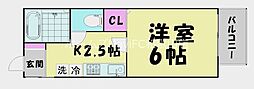 TJ鳴神2 1Kの間取図画像