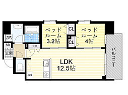 ルフォンプログレ南森町 2LDKの間取図画像