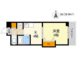 日宝ライフ桜宮 1Kの間取図画像