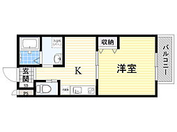 コムフィー 1Kの間取図画像