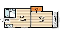 リリアン都島 1DKの間取図画像