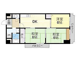 レジョンドール鶴見緑地 3DKの間取図画像