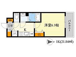 レオンコンフォート京橋 1Kの間取図画像