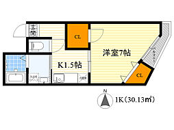 コーポエビス 1Kの間取図画像