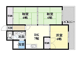 森小路長門ハイツ2 3DKの間取図画像