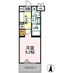 ファンディ平塚 1Kの間取図画像
