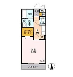 アルスノーヴァ2 1Kの間取図画像