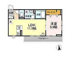 ルピナスB 1LDKの間取図画像