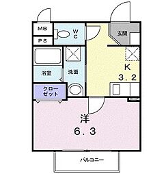 ソレイユ厚木 1Kの間取図画像