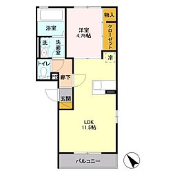 メゾンド・ソレーユHiguchi 1LDKの間取図画像