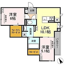 ドムスクレスト森野 2LDKの間取図画像
