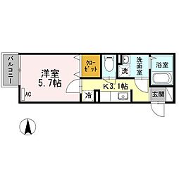 サウスフィールド 1Kの間取図画像