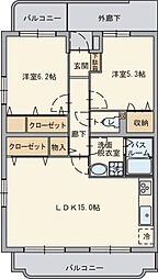 フォンテーヌ並木 2LDKの間取図画像