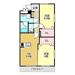 プラウドR 2DKの間取図画像