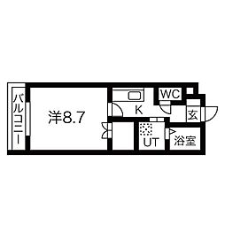 フェリスタ西条町 1Kの間取図画像