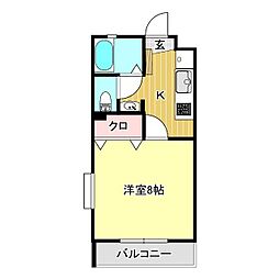 サンライズ 1Kの間取図画像