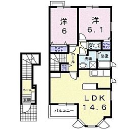 プラシード 2LDKの間取図画像