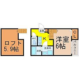 ハーモニーテラス西日置2 1Kの間取図画像