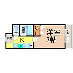 リバティハイツ白鳥 1Kの間取図画像