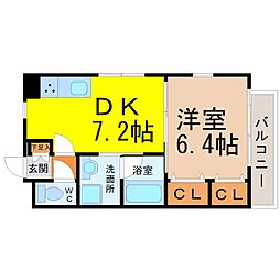 プレステージ金城 1DKの間取図画像