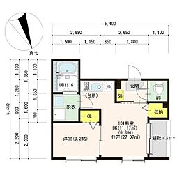 名古屋市緑区鳴海町字片坂アパート 1DKの間取図画像