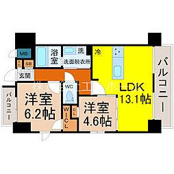 S-RESIDENCE亀島駅前ブレイズ 2LDKの間取図画像