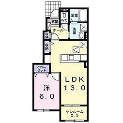 アンジュ・ブローテA 1LDKの間取図画像