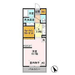 ヴェレーロ・クレッセント 1Kの間取図画像