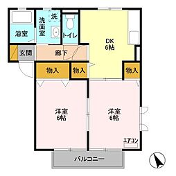 フラワーガーデン川木谷B 2DKの間取図画像