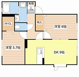 メゾンドゥルミエールE 2DKの間取図画像
