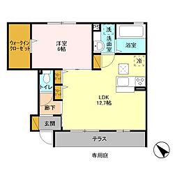 クオーレ雨ヶ谷 1LDKの間取図画像