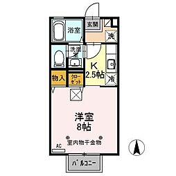グランブルームA 1Kの間取図画像