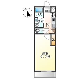 サンモールウエスト2 1Kの間取図画像
