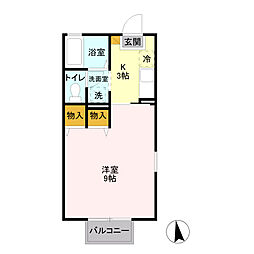 シャトーグランドハイムD棟 1Kの間取図画像