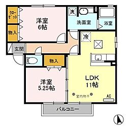 フラワーレジデンスサンモールA 2LDKの間取図画像