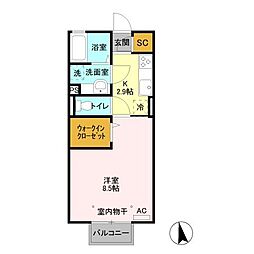 サンマリンファイブ 1Kの間取図画像
