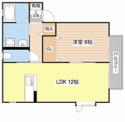 モンテローザF棟 1LDKの間取図画像