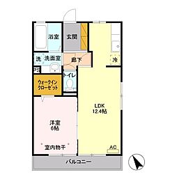 シャ・ペルサンC 1LDKの間取図画像